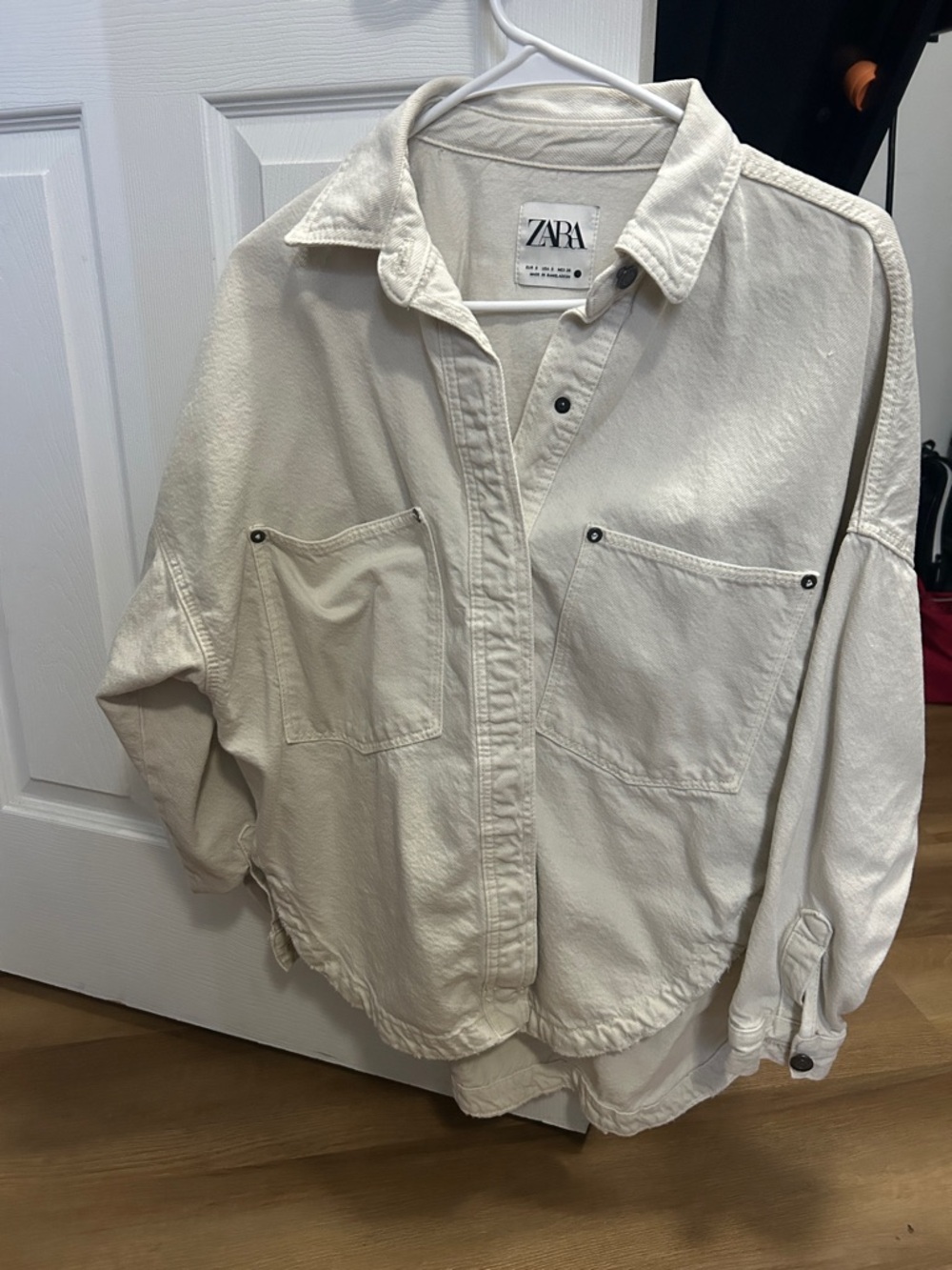 ZARA Cream Oversized Utility Shirt Jacket